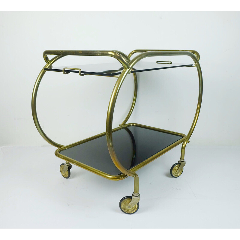 Vintage brass and glass serving trolley, 1950