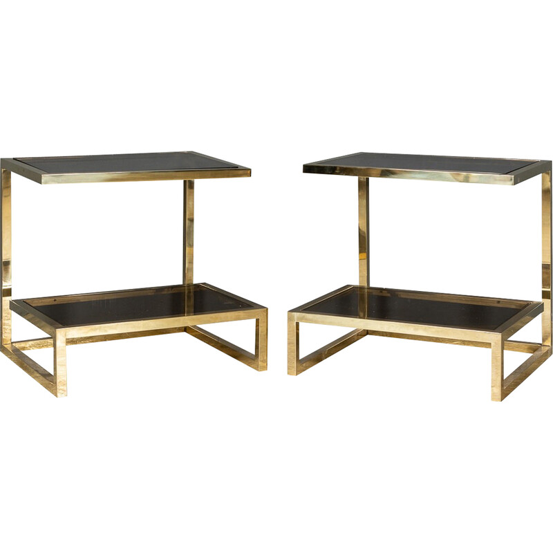 Pair of vintage chrome and glass G side tables, 1970