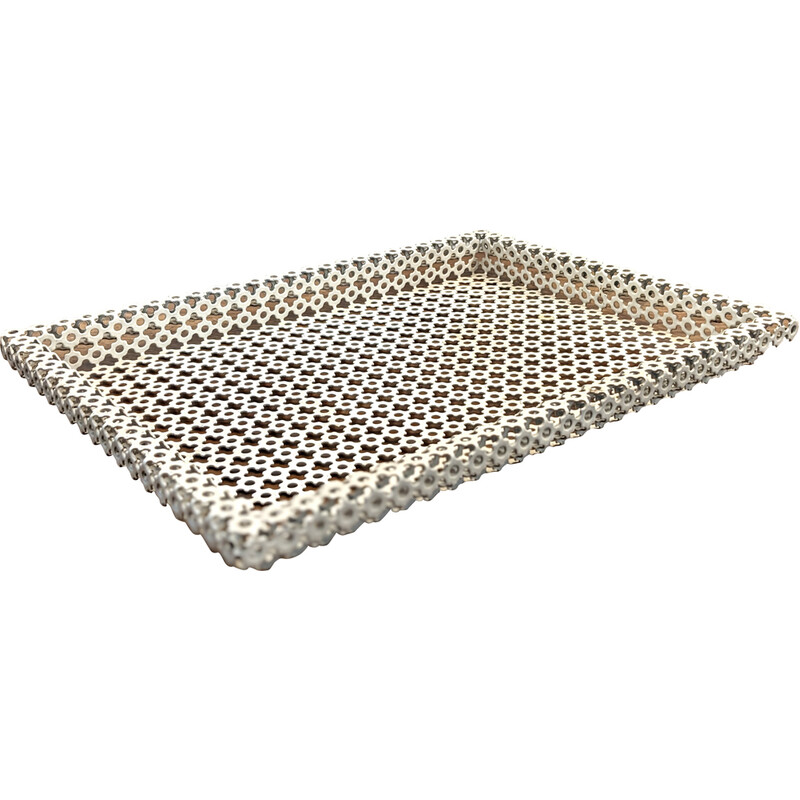 Vintage white lacquered metal tray by Mathieu Mategot, 1950