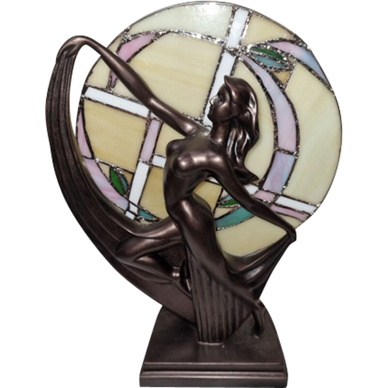 Lampada vintage in stile art nouveau raffigurante una danzatrice
