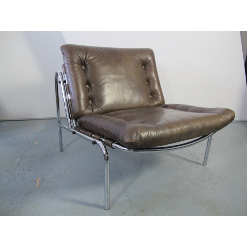 Vintage Leather & Chrome Kyoto Lounge Chair by Martin Visser for Spectrum - 1960s