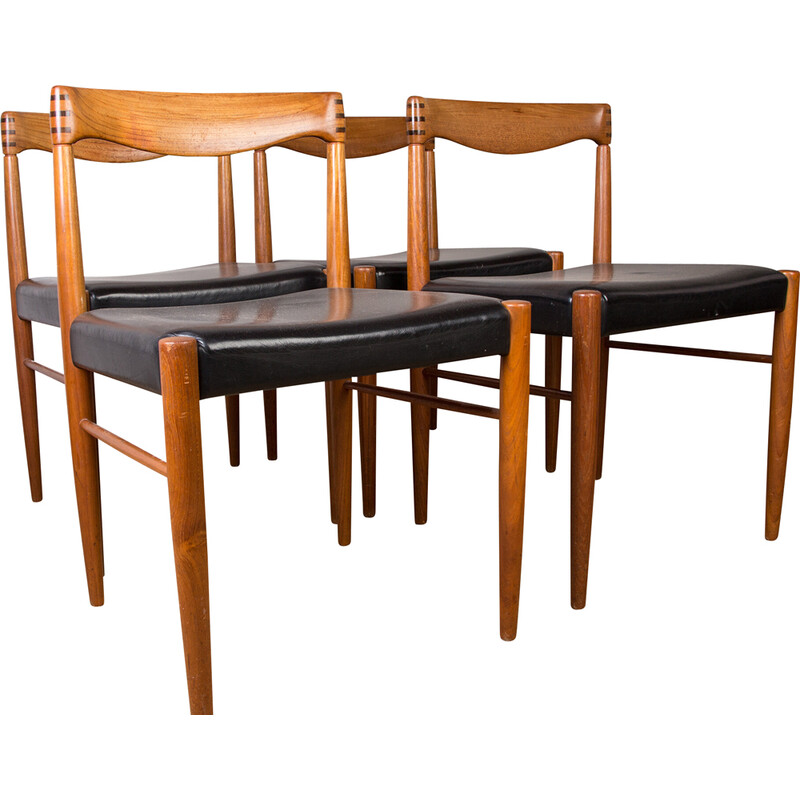 Conjunto de 4 cadeiras Skaï vintage em carvalho e preto de Henry Walter Klein para Bramin, Dinamarca 1960