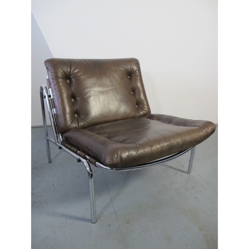 Vintage Leather & Chrome Kyoto Lounge Chair by Martin Visser for Spectrum - 1960s