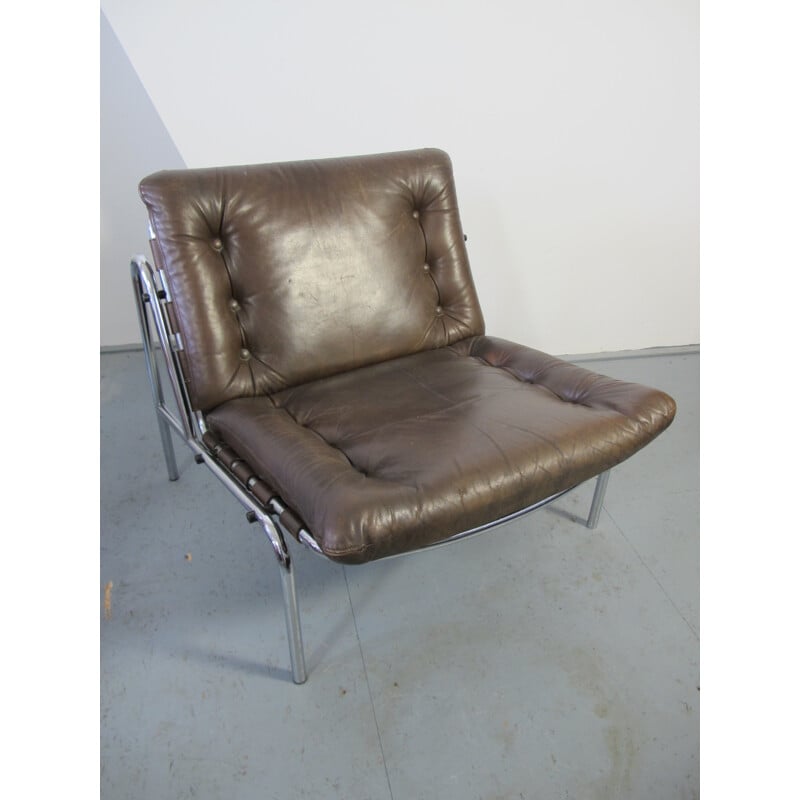 Vintage Leather & Chrome Kyoto Lounge Chair by Martin Visser for Spectrum - 1960s