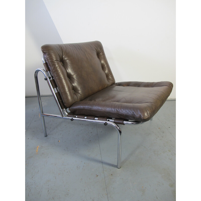 Vintage Leather & Chrome Kyoto Lounge Chair by Martin Visser for Spectrum - 1960s