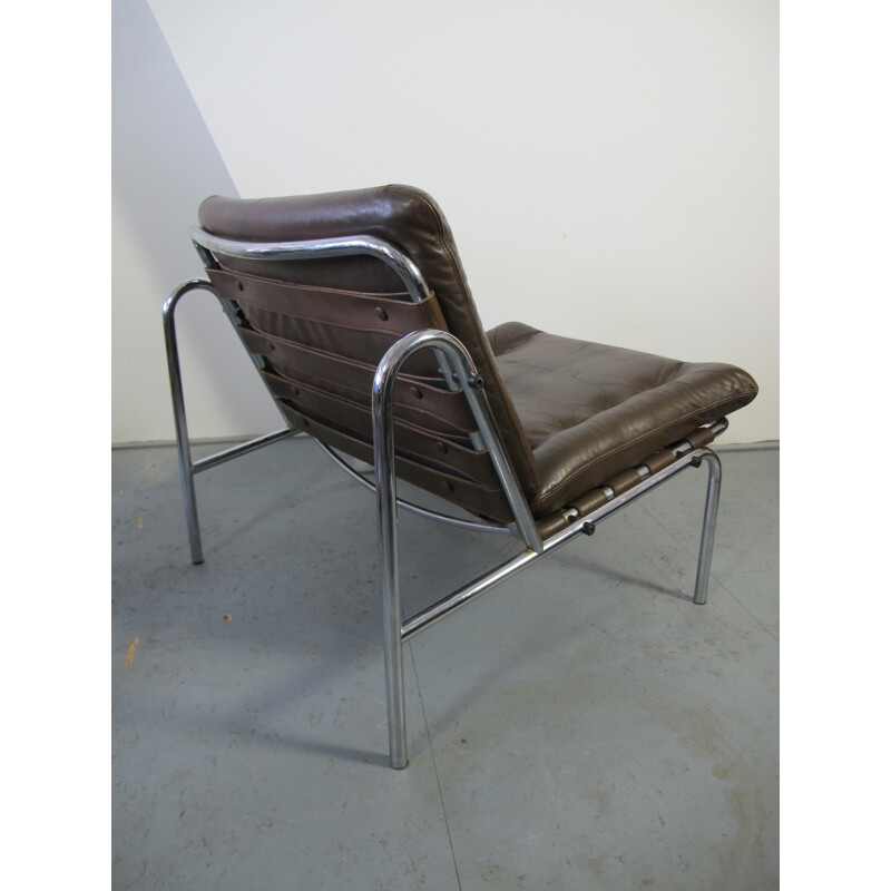 Vintage Leather & Chrome Kyoto Lounge Chair by Martin Visser for Spectrum - 1960s