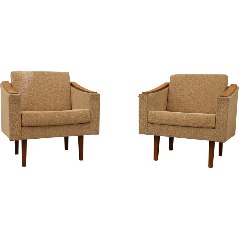 Pair of vintage beechwood armchairs, Czechoslovakia 1970