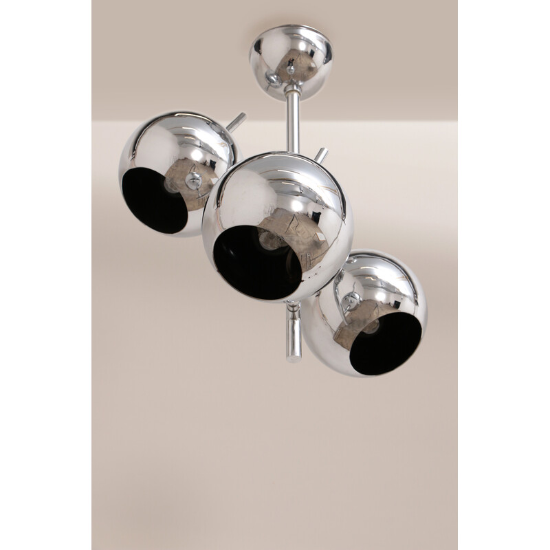 Vintage chrome Space Age pendant lamp with bulbs, 1960
