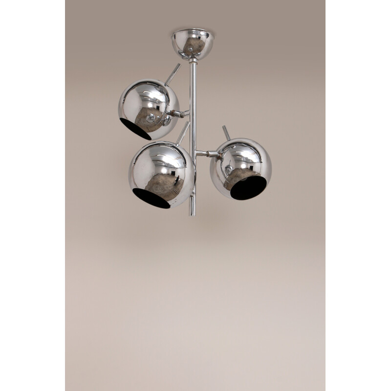 Vintage chrome Space Age pendant lamp with bulbs, 1960
