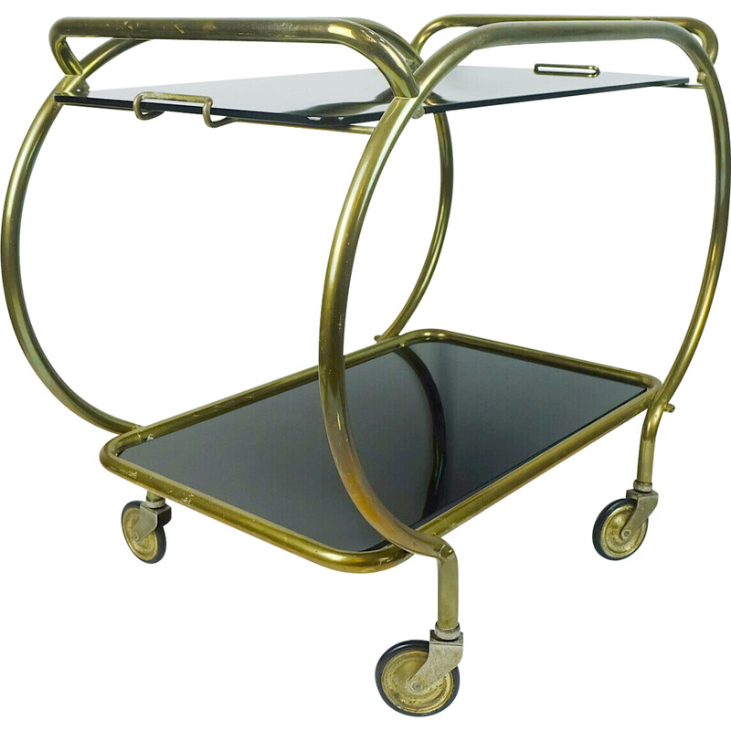 Vintage brass and glass serving trolley, 1950