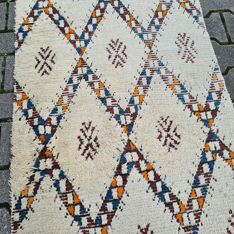 Chemin de table vintage en laine nouée à la main, 1970