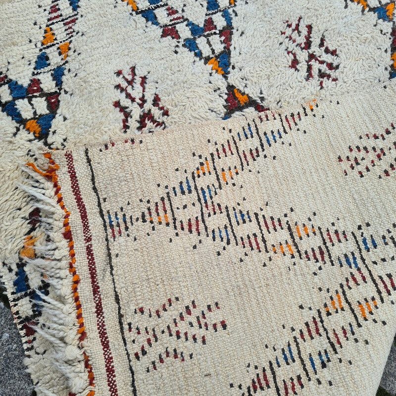Chemin de table vintage en laine nouée à la main, 1970