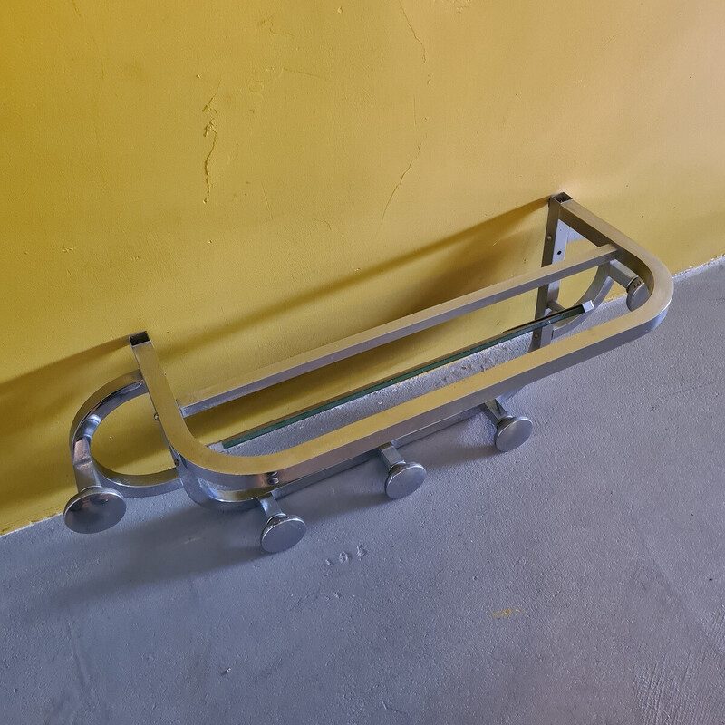 Vintage French chrome wall coat rack with a mirror, 1960s