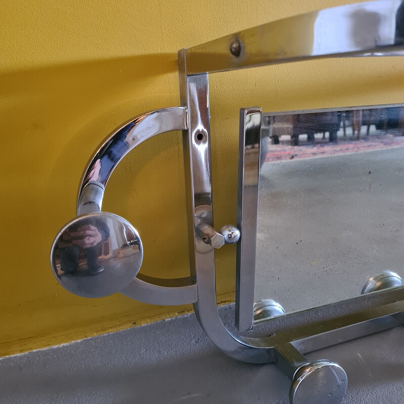 Vintage French chrome wall coat rack with a mirror, 1960s