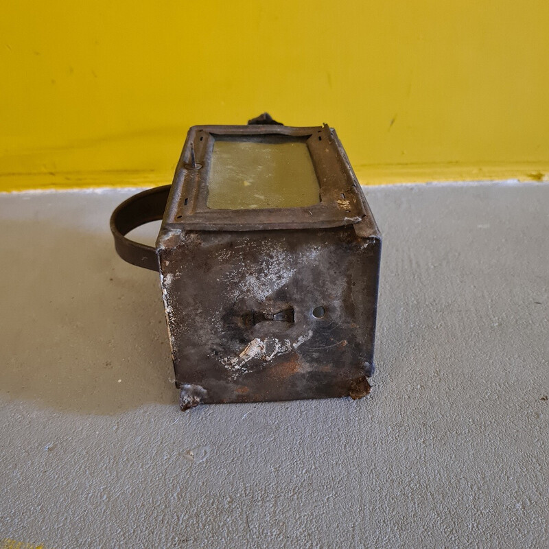 Vintage French metal walking candle lantern, 1900