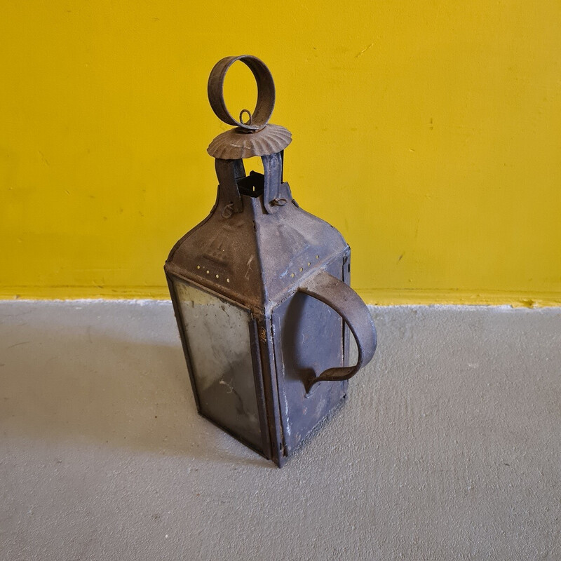 Lanterne à bougie ambulante vintage en métal, 1900