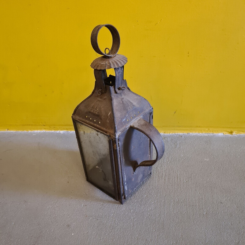 Vintage French metal walking candle lantern, 1900