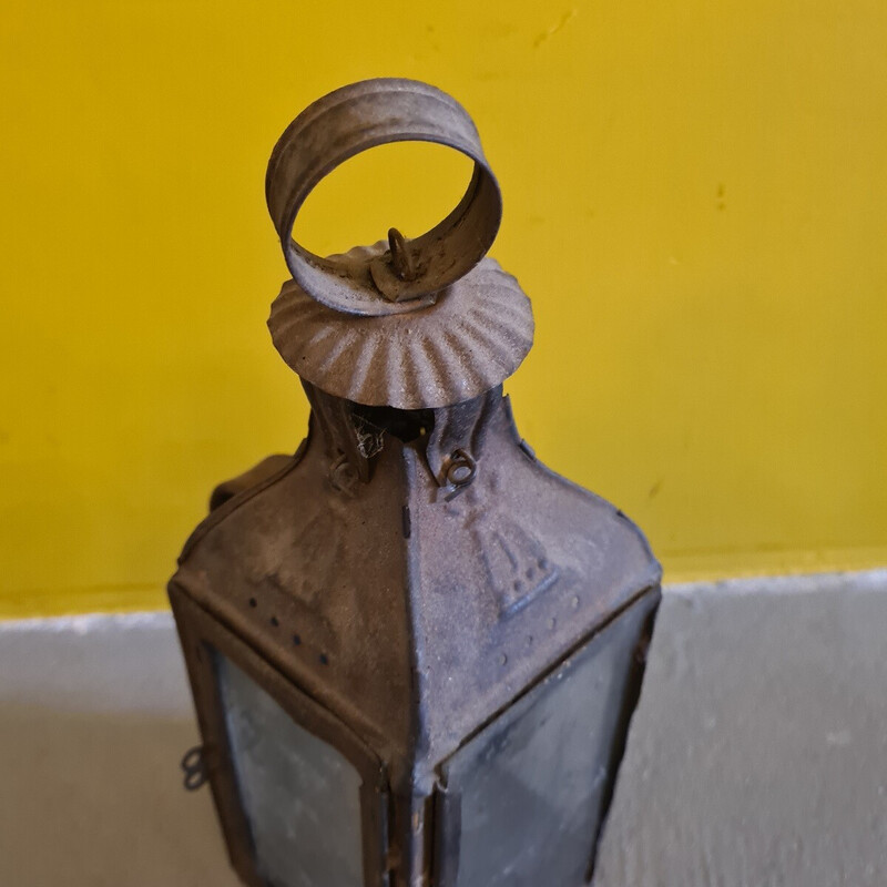 Farol francés vintage de metal para velas de pie, 1900