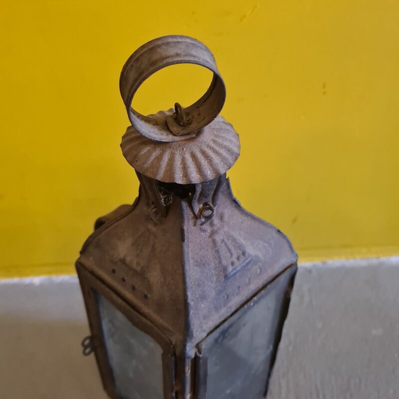 Vintage French metal walking candle lantern, 1900