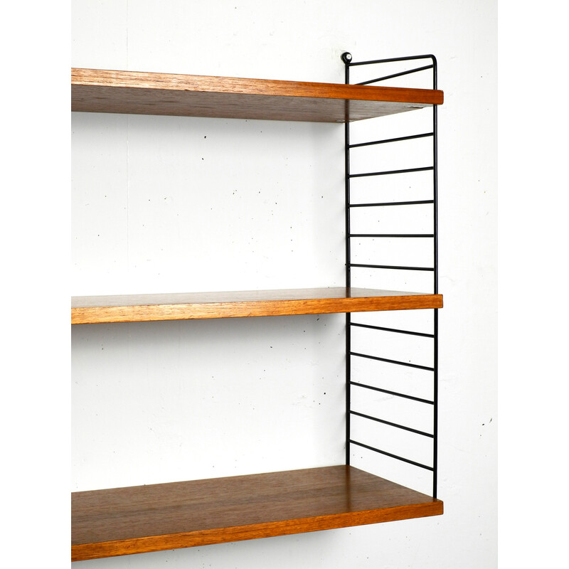 Vintage teak wall hanging shelf by Nisse Strinning, 1960s