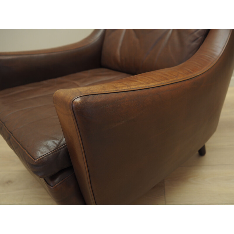 Fauteuil vintage danois en cuir marron par Edmund Jørgensen, 1960