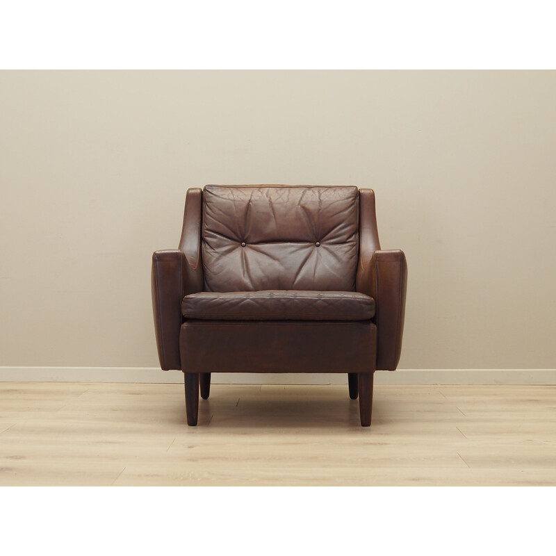 Fauteuil vintage danois en cuir marron par Edmund Jørgensen, 1960