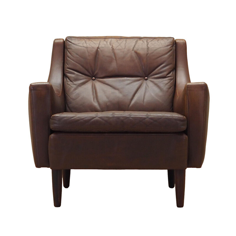 Vintage Deense bruin lederen fauteuil van Edmund Jørgensen, 1960