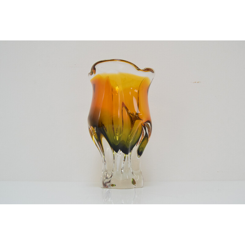 Vase vintage en verre d'art par Josef Hospodka pour Glasswork Chribska, Tchécoslovaquie 1960