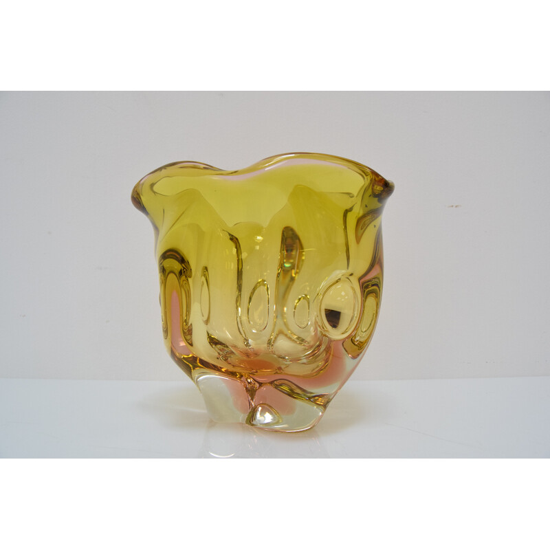 Bol vintage en verre d'art par Josef Hospodka pour Glasswork Chribska, Tchécoslovaquie 1960