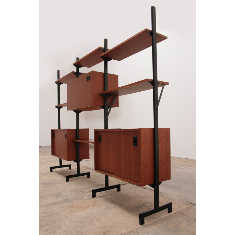 Sistema modular de pared de madera vintage, Italia 1960