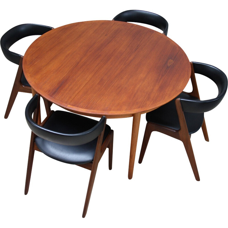 Table de salle à manger et 4 chaises vintage en teck, de Kai Kristiansen pour Skovmand et Andersen, Danemark - 1950