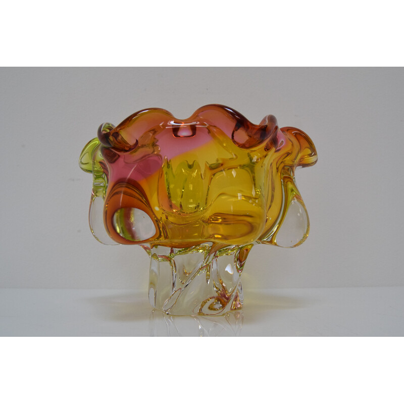 Ciotola d'epoca in vetro artistico di Josef Hospodka per Glasswork Chribska, Cecoslovacchia 1960