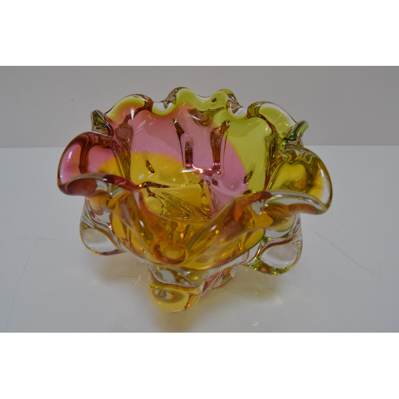 Vintage art glass bowl by Josef Hospodka for Glasswork Chribska, Czechoslovakia 1960