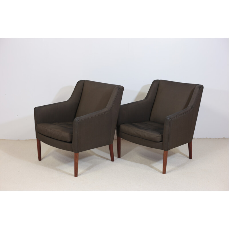 Pair of vintage fabric and teak armchairs, Denmark 1960