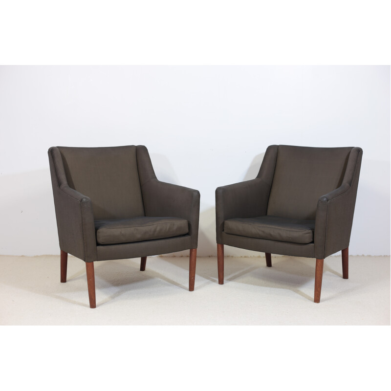 Pair of vintage fabric and teak armchairs, Denmark 1960