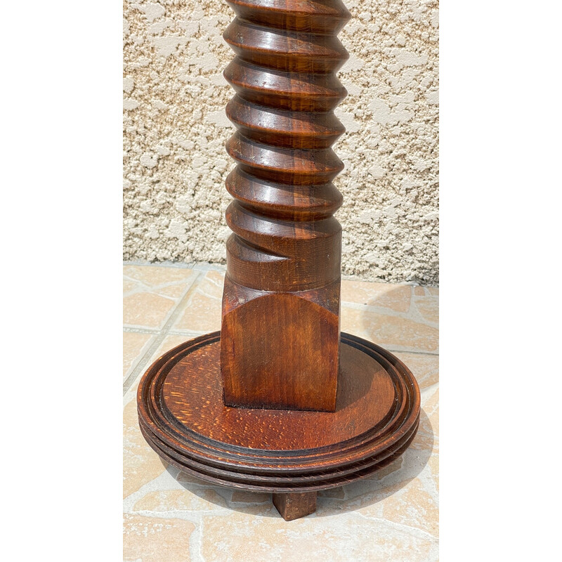 Vintage turned wood plant stand by Charles Dudouyt, 1950