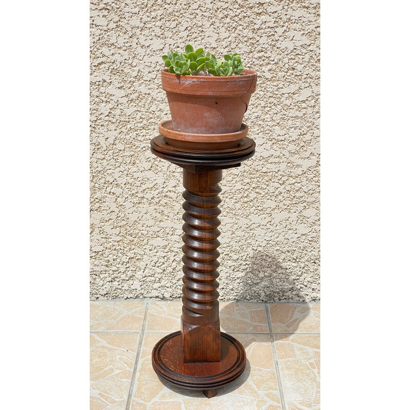 Vintage turned wood plant stand by Charles Dudouyt, 1950