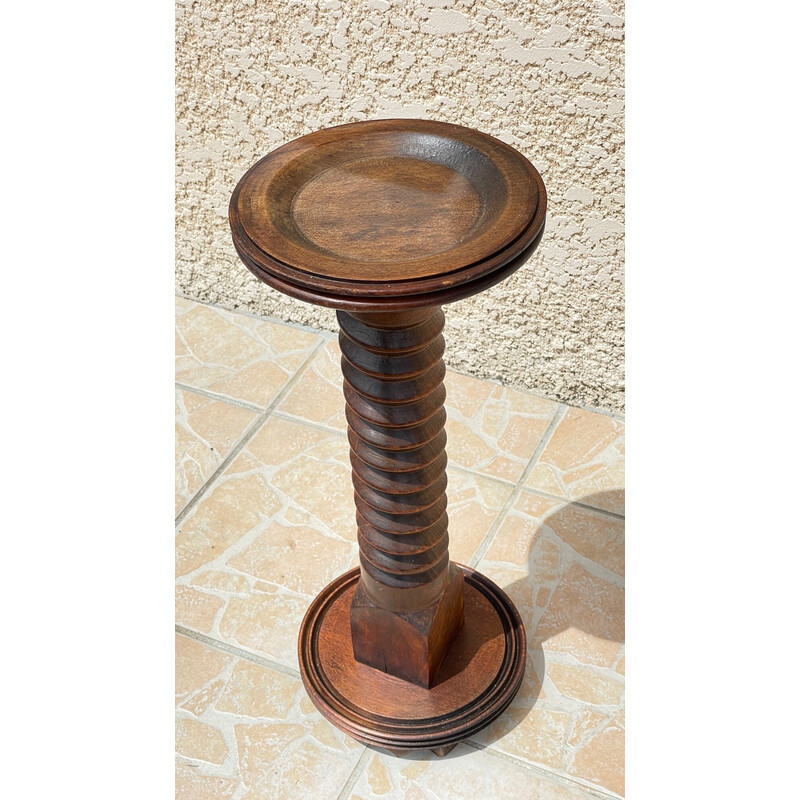 Vintage turned wood plant stand by Charles Dudouyt, 1950