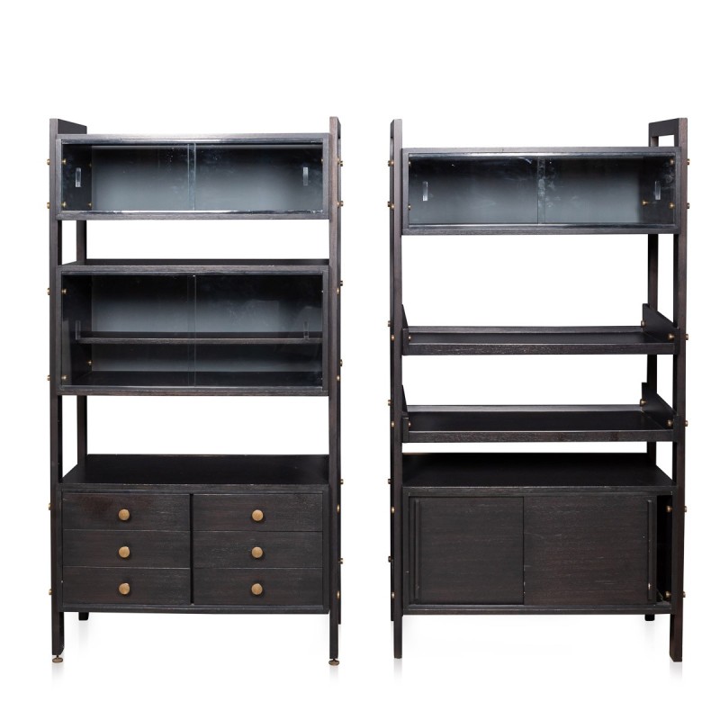 Pair of vintage Italian ebonite shelves, 1970