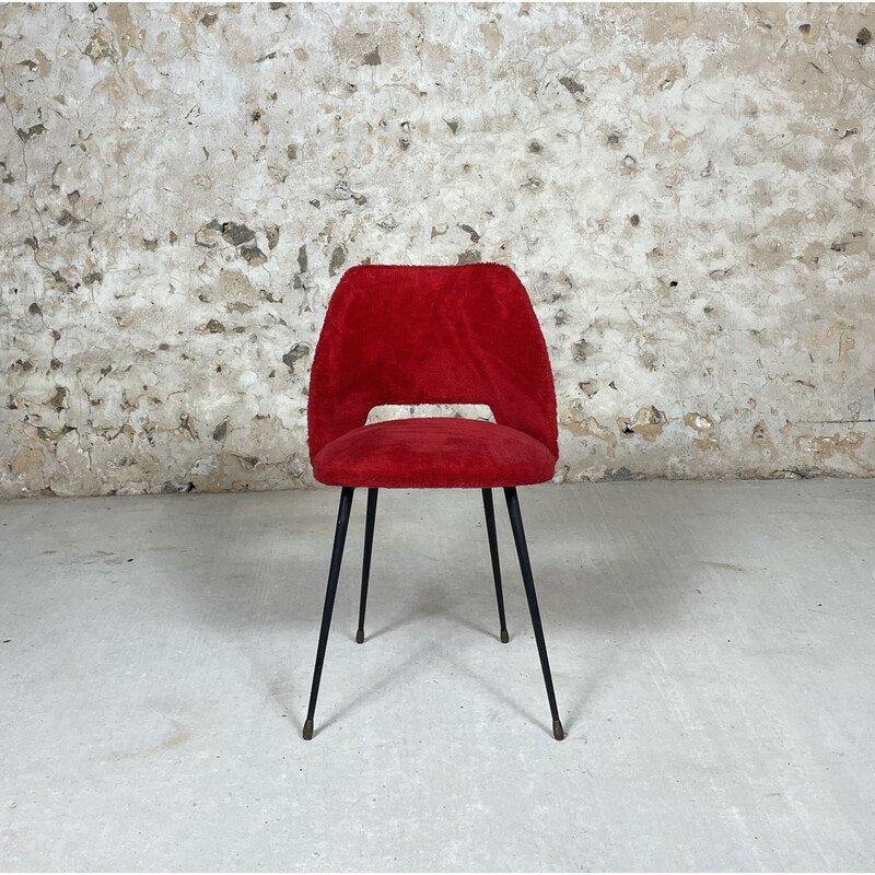 Pair of vintage cocktail chairs in red muslin, 1960-1970