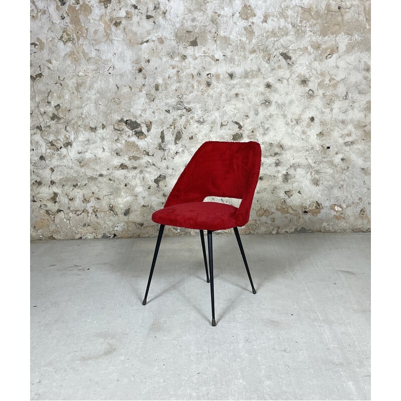 Pair of vintage cocktail chairs in red muslin, 1960-1970