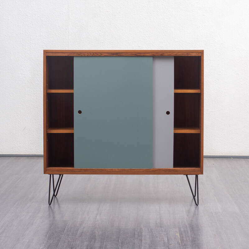 Vintage notenhouten highboard met schuifdeuren, 1960