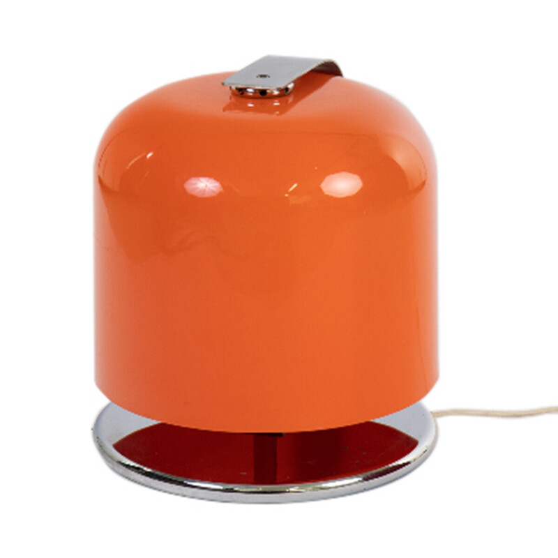 Lámpara de sobremesa de mediados de siglo con pantalla naranja