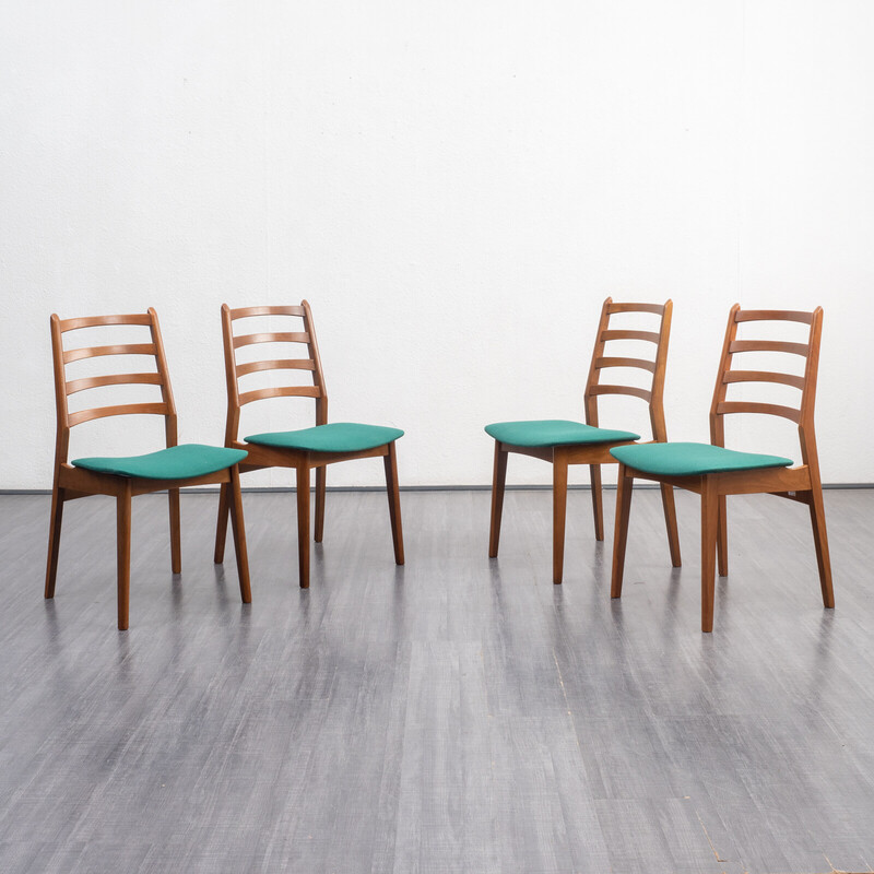 Set of 4 vintage dining chairs with green cover, 1960s