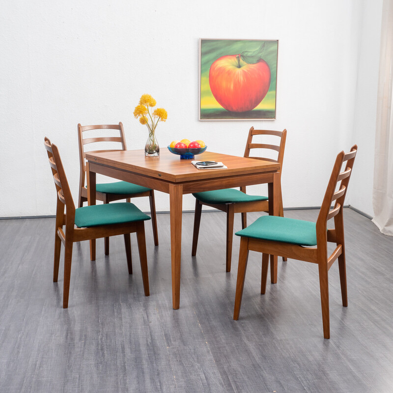 Set van 4 vintage eetkamerstoelen met groene bekleding, 1960