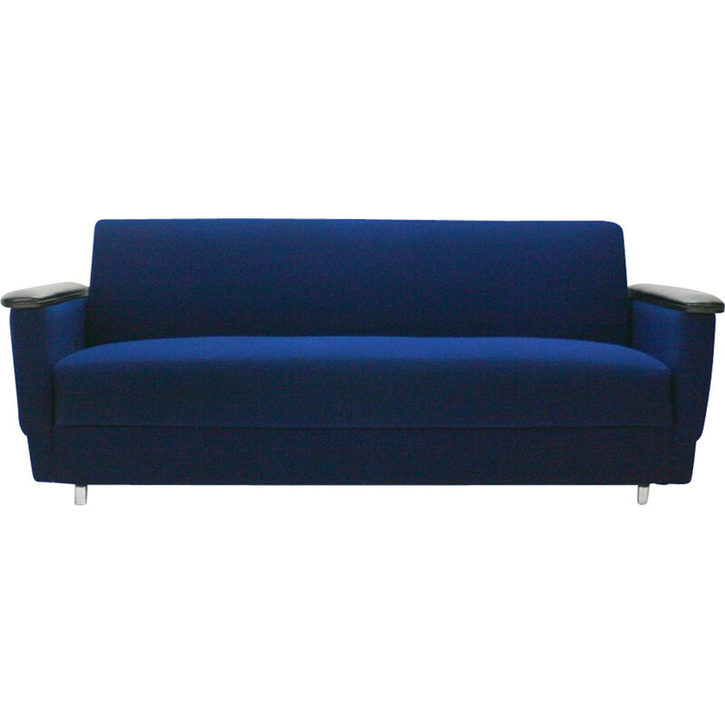 Two-seater sofa bed in bright royal blue - 1960s