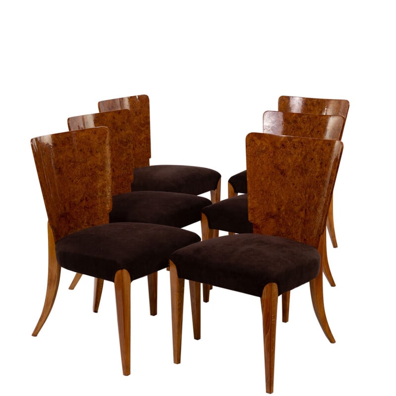 Ensemble de 6 chaises vintage en bois par Halabala