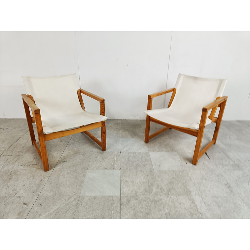 Pair of vintage safari armchairs by Tord Bjorlund for Ikea, Sweden 1980s