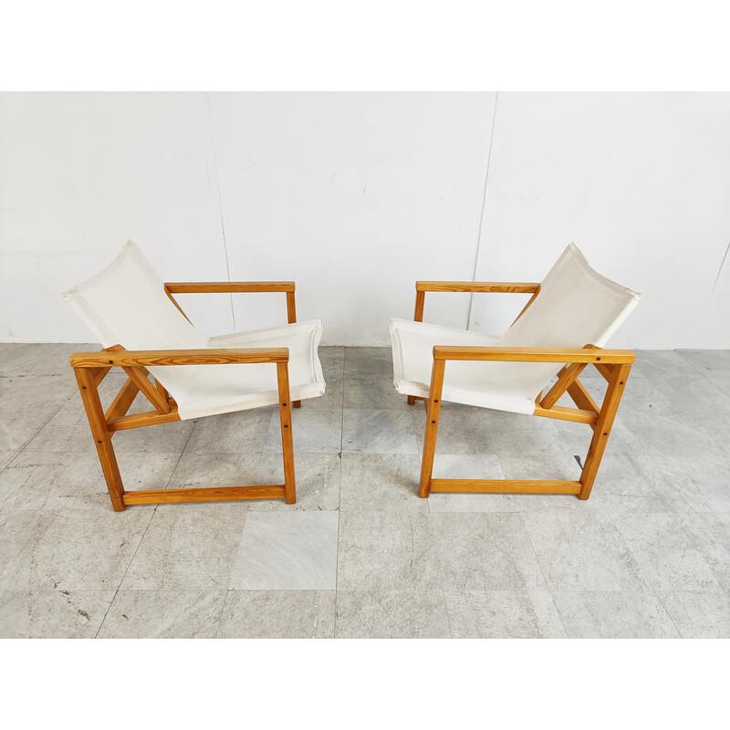 Pair of vintage safari armchairs by Tord Bjorlund for Ikea, Sweden 1980s