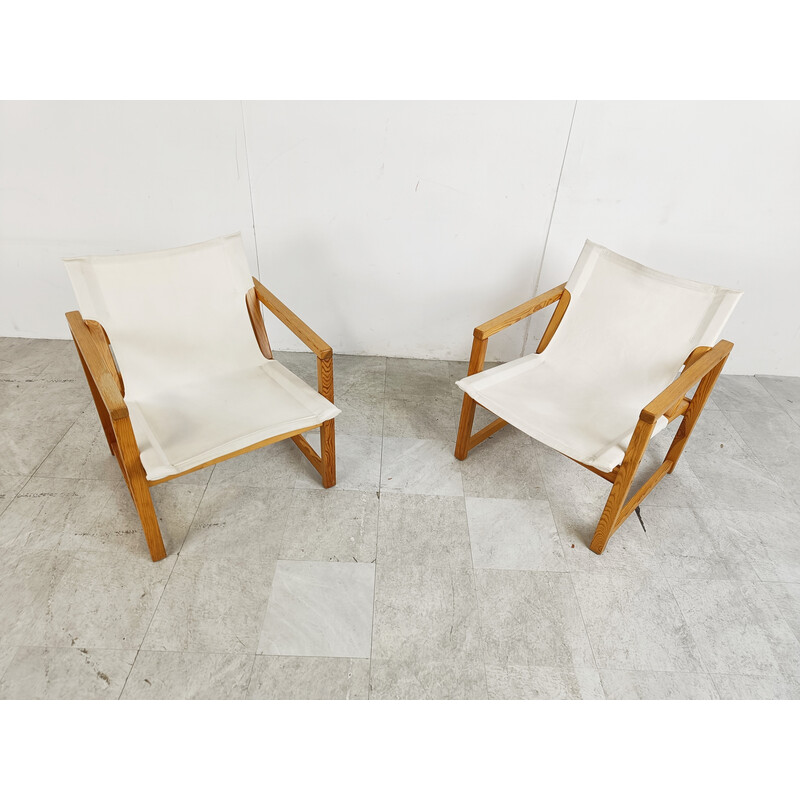 Pair of vintage safari armchairs by Tord Bjorlund for Ikea, Sweden 1980s